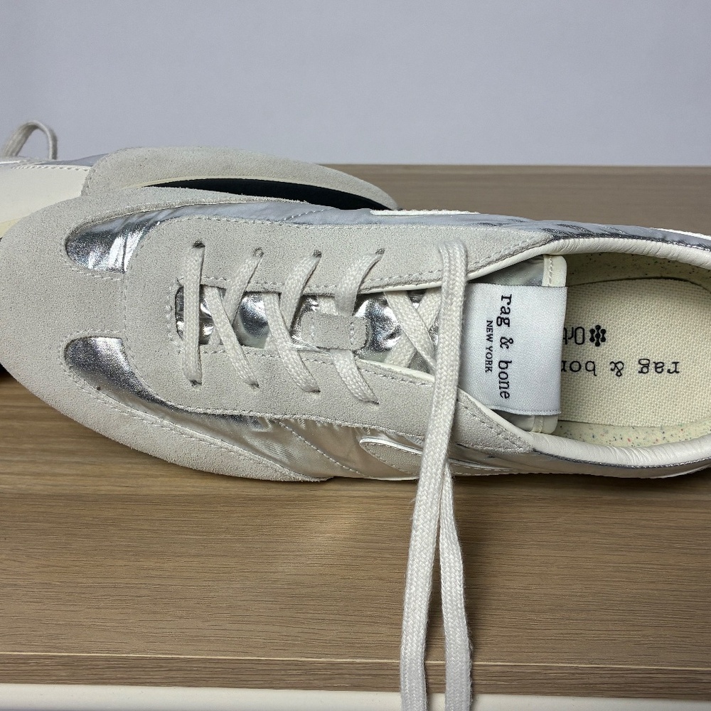 rag & bone Retro Runners – Silver & Suede Sneakers - Picture 3 of 6